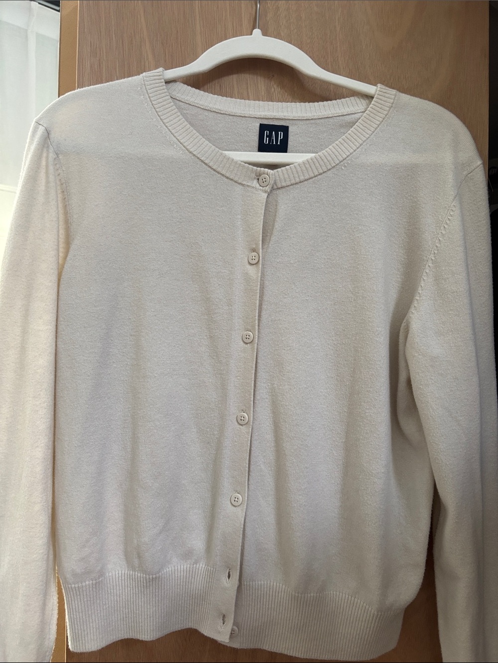 GAP Cream Button-Up Crewneck Cardigan